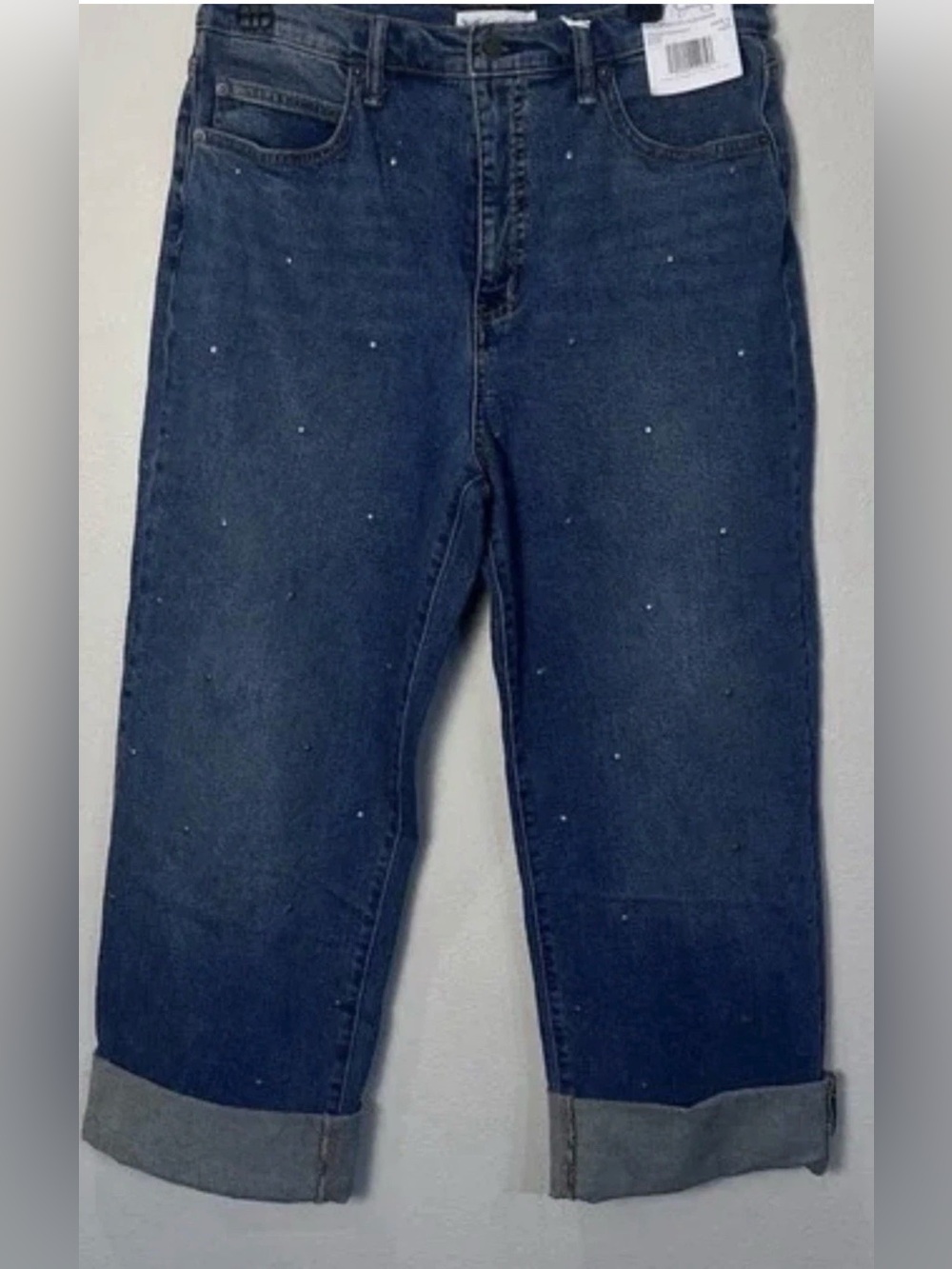 Jessica Simpson Women's Boyfriend Jeans Straight WideLeg Cuff NWT- SZ 16W Studed - Picture 4 of 4